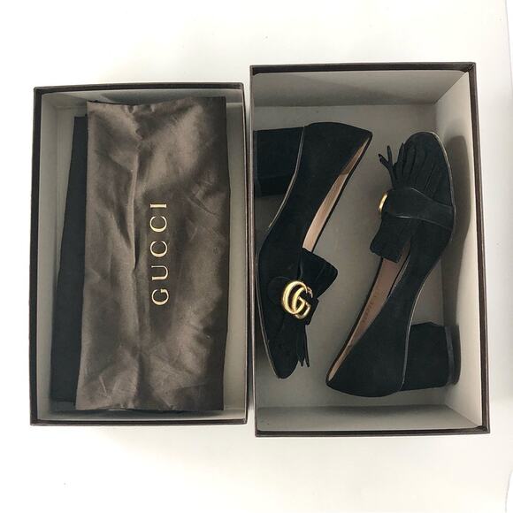 Gucci Marmont Fringe Suede Platform Loafer Pumps 37.5 - Picture 10 of 10